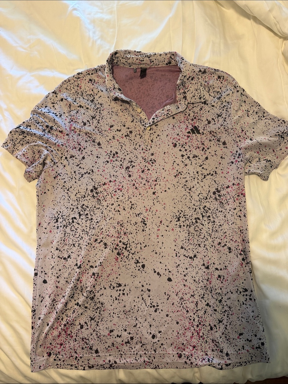 adidas Men’s Pink Splatter Polo with Black Accents